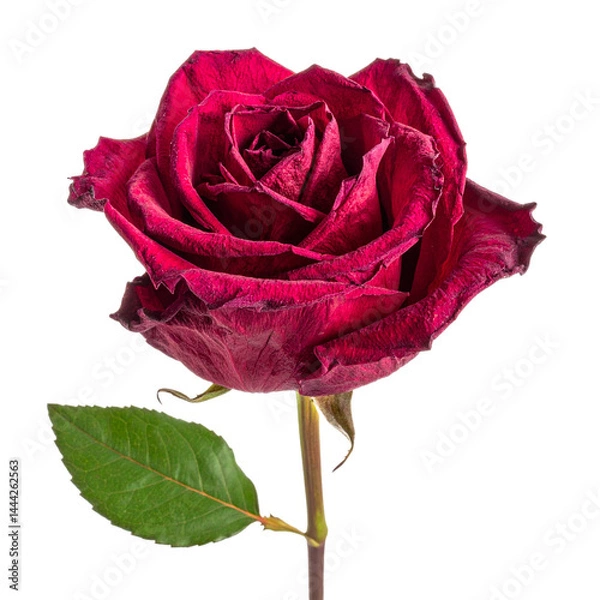 Fototapeta Red rose flower withering separately on transparent background.