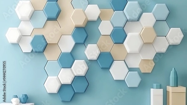 Fototapeta Stylish Hexagonal Wall Decor with Soft Pastel Colors in a Modern Setting