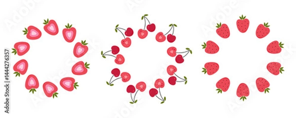 Obraz Hand drawn strawberry and cherry frame set
