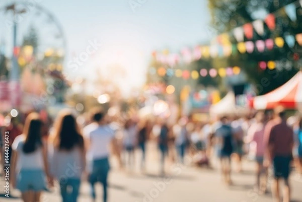 Fototapeta bustling summer festival scene with blurred people in background for minimalistic clean image