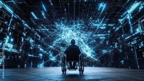 Obraz a wheelchair user immersed in a glowing network of digital infor