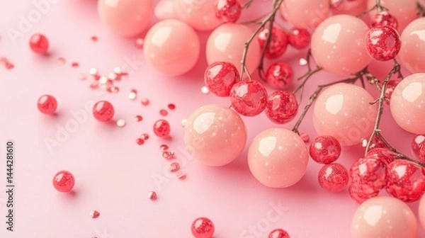Obraz Pink and red decorative spheres on a pastel backdrop.