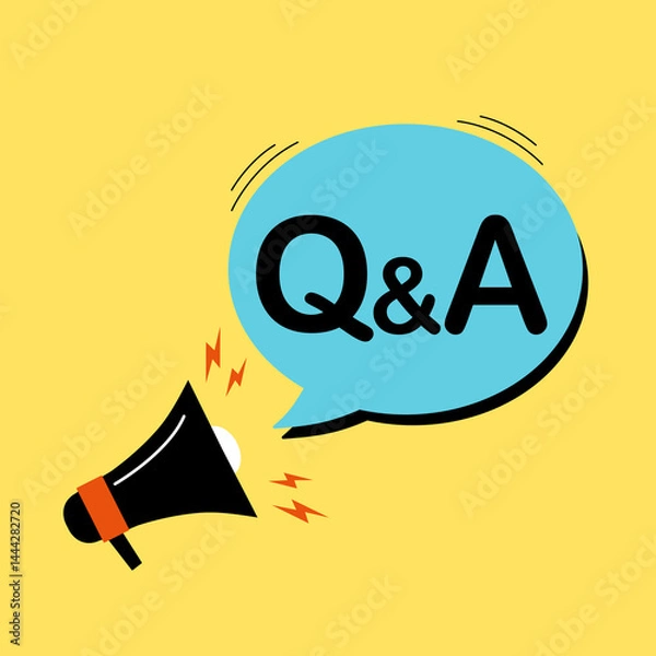 Fototapeta QA, question and answer, FAQ or frequently asked questions, information to solve problem concept. Megaphone  with Q and A on speech bubble.