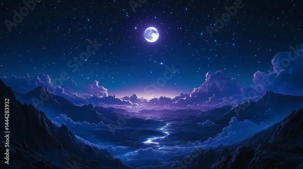 Fototapeta Serene Night Moonlit Mountainscape Under a Starry Sky