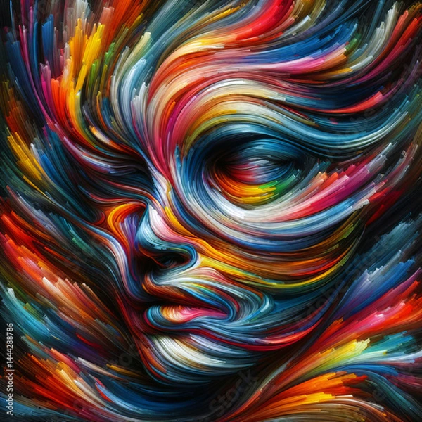 Fototapeta Abstract Emotion Expression Portrait - Dynamic Swirling Ribbons of Color