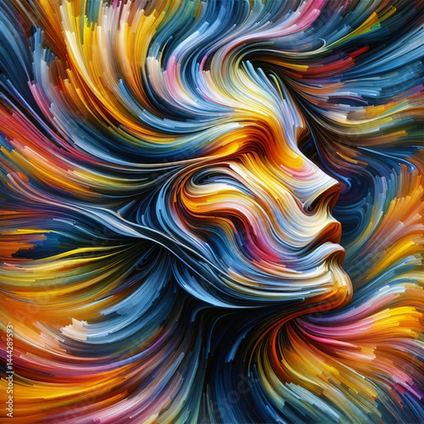 Fototapeta Abstract Emotion Expression Portrait - Dynamic Swirling Ribbons of Color