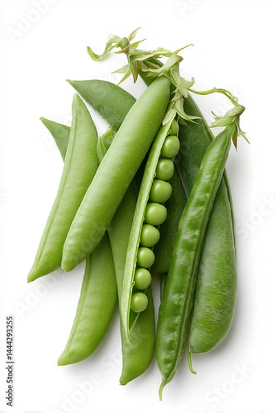 Obraz Some pea pods and green beans isolated on a white background 