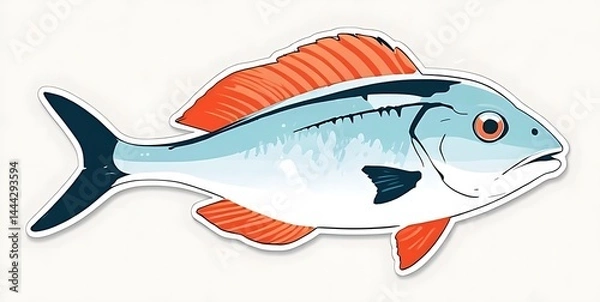 Fototapeta A colorful sticker of a snapper fish, notable for its bright eyes and artistic representation.