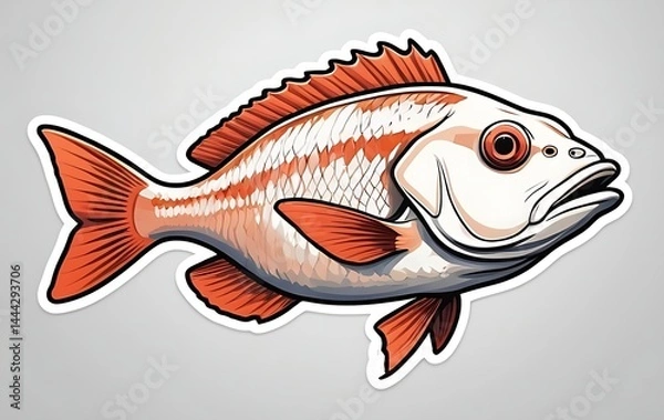 Fototapeta A colorful sticker of a snapper fish, notable for its bright eyes and artistic representation.