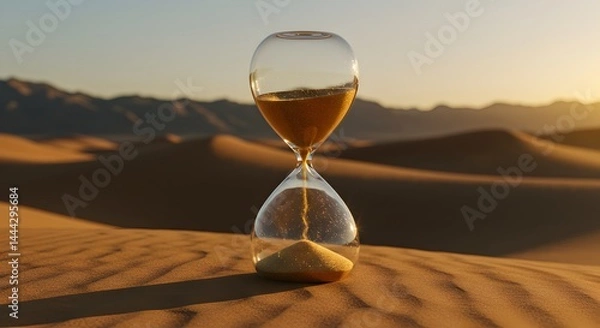 Fototapeta Time's Passage in the Desert An Hourglass in the Sands of Time, Symbol of Mortality, Ephemeral Existence, and the Fleeting Nature of Life