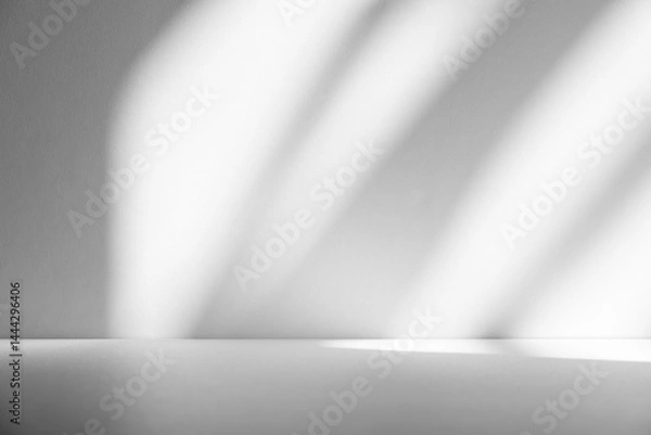 Obraz Wall interior background, studio and backdrops show products.with shadow from window color white and grey. background for text insertion and presentation product	