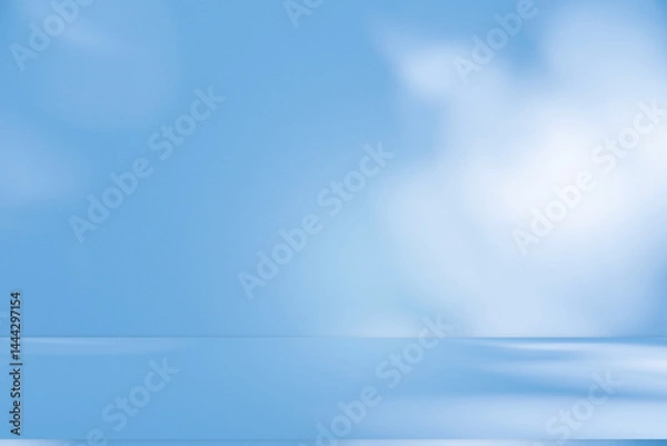 Fototapeta Wall interior background, studio and backdrops show products.with shadow from window color white and blue background for text insertion and presentation product	
