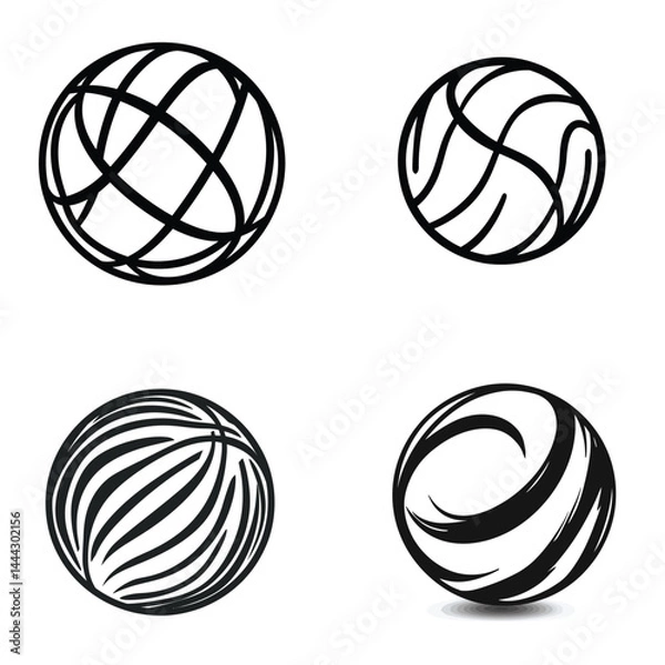 Fototapeta Abstract Sphere Set Black Shape Round Ball Silhouette on Transparent Background