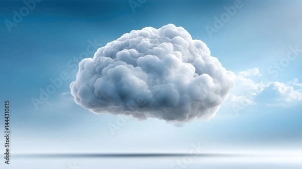 Fototapeta Dreamy surreal photograph of a fluffy white cloud shaped like a human brain floating in a bright blue sky