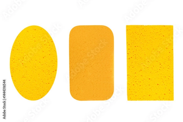Fototapeta Three yellow sponge isolated on white background.