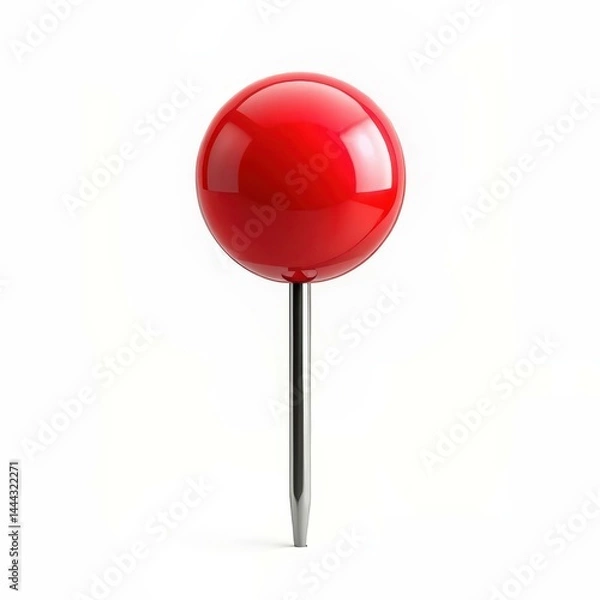 Fototapeta Close Up Of A Single Red Pushpin On A Clean White Background