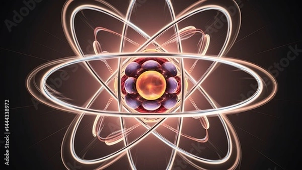 Fototapeta An atom model illustration with orbiting electrons, representing atomic structure and scientific concepts. Perfect for educational, chemistry, physics, and science-themed designs.