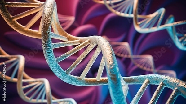 Obraz 3D render of DNA double helix structure, symbolizing genetics, biology, and molecular science. Ideal for visuals related to biotechnology, research, medicine, and education.