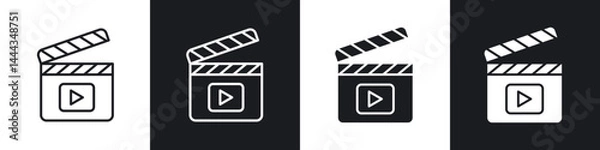 Fototapeta Film clapperboard icon in thin line and Flat Design.