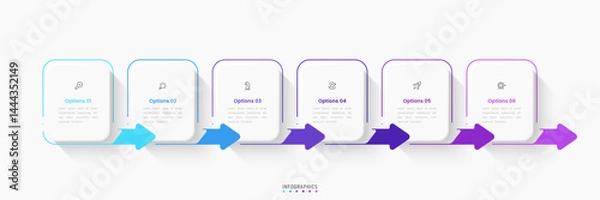 Obraz Vector Infographic label design template with icons and 6 options or steps. Can be used for process diagram, presentations, workflow layout, banner, flow chart, info graph.
