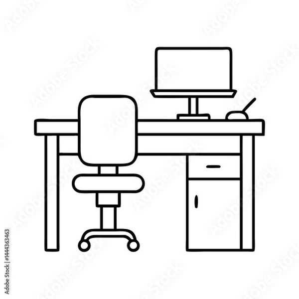 Fototapeta desk and chair icon, desk and chair line art - simple line art of desk and chair, perfect for desk and chair logos and icons
