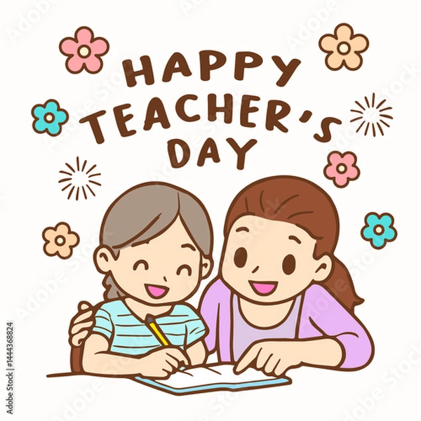 Obraz Teachers day with student doodle character cute