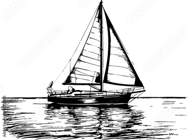 Fototapeta Sailing adventure coastal waters illustration summer vibes nautical scene serenity