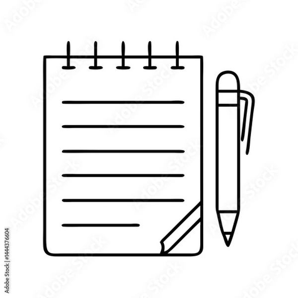 Obraz notepad and pen icon, notepad and pen line art - simple line art of notepad and pen, perfect for notepad and pen logos and icons