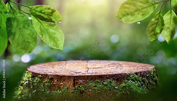 Obraz 森の中の切り株と新緑