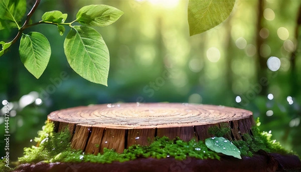 Obraz 森の中の切り株と新緑