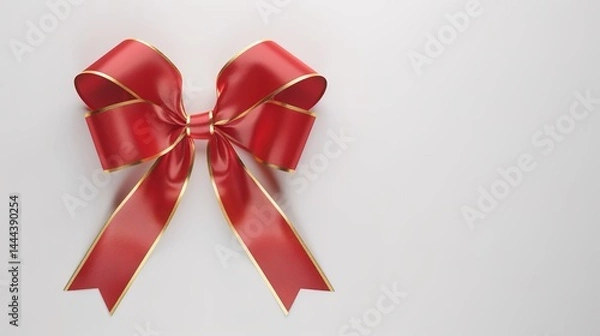Fototapeta A luxurious red ribbon featuring golden edges stands out strikingly against a pristine white background, presenting an ideal visual for luxury and decoration concepts. The red ribbon, with its smooth 