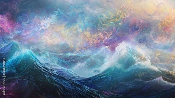 Fototapeta Artistic painting capturing the essence of a wave with beautiful brushstrokes and dynamic colors to evoke motion