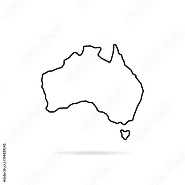 Obraz cienka linia australii mapa z cieniem