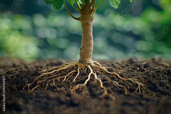 Fototapeta Witness the stunning beauty and resilience of plant roots as they explore the depths of the earth, showcasing their incredible strength and adaptability in a vibrant journey of growth and survival  