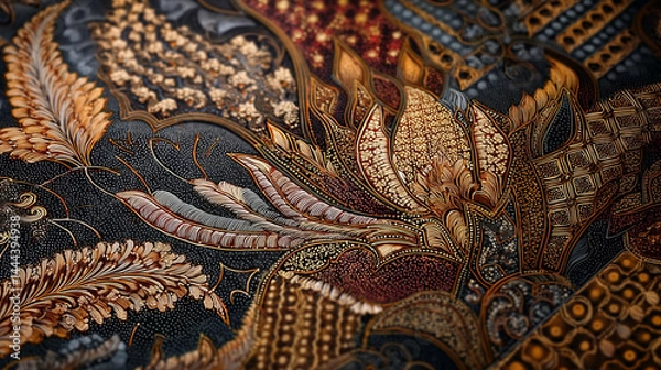 Fototapeta Intricate Traditional Javanese Batik Patterns, Hand-drawn, Rich Earth Tones, High Detail, Cultural Heritage