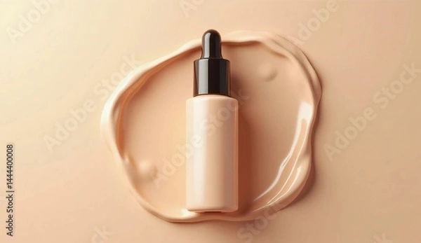 Obraz A foundation container with milo beige liquid dramatically splashing around it. Cosmetic foundation bottle mockup