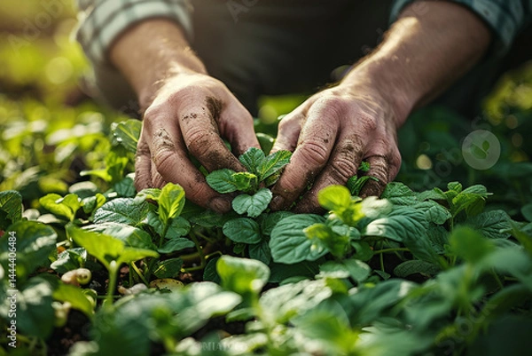 Fototapeta skilled hands of dedicated gardener, lovingly nurturing and caring for their flourishing garden    