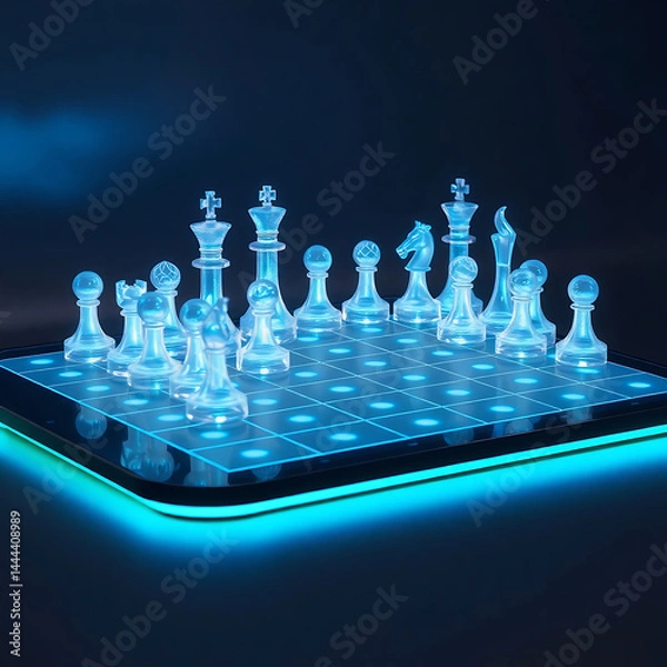 Fototapeta Futuristic Chess Game on Glowing Board
