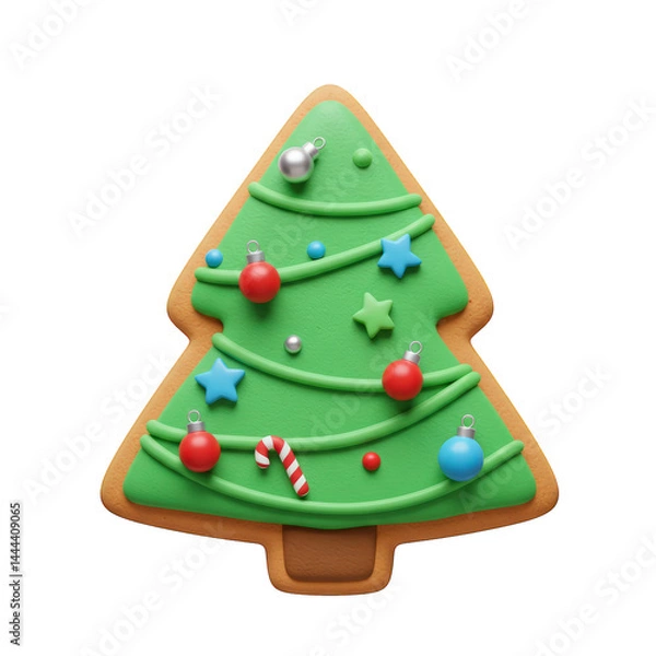 Fototapeta Festive 3D Christmas Tree Cookie, 3d plasticine style, isolated on transparent background.