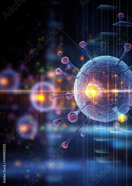 Fototapeta Virus interaction digital lab 3d visualization high-tech environment close-up view scientific concept