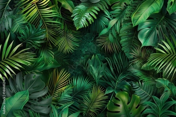 Fototapeta Lush Tropical Paradise, Verdant Tapestry of Exotic Foliage