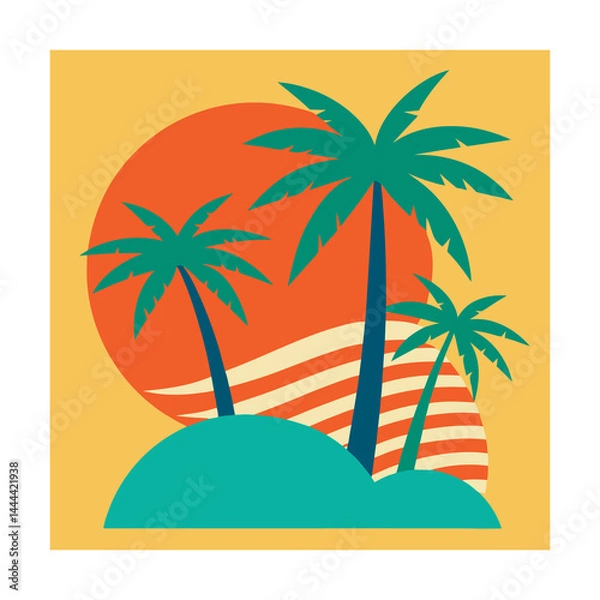 Fototapeta Summer Beach Background Vector  Sand and Ocean Water Scene on White