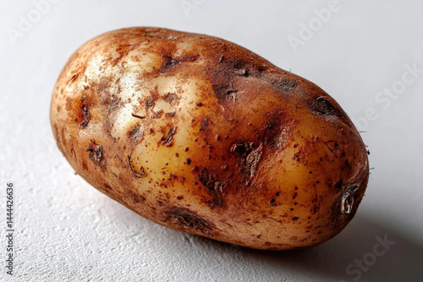 Obraz A Perfectly Imperfect Potato: A close-up shot of a russet potato, its skin a tapestry of earthy tones and subtle imperfections, symbolizing the beauty of natural food.