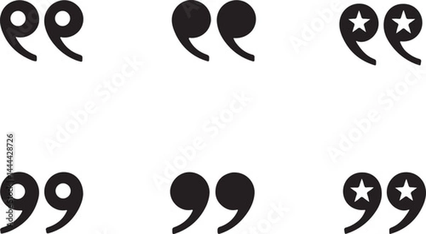 Obraz Set of 6 outline icons related to single and double quotation mark or symbol. Linear icon collection. Editable stroke line art. Vector illustration.