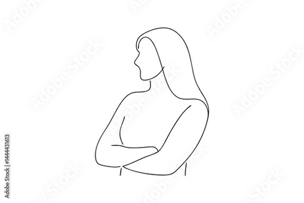 Fototapeta Confident woman with arms crossed continuous line drawing illustration