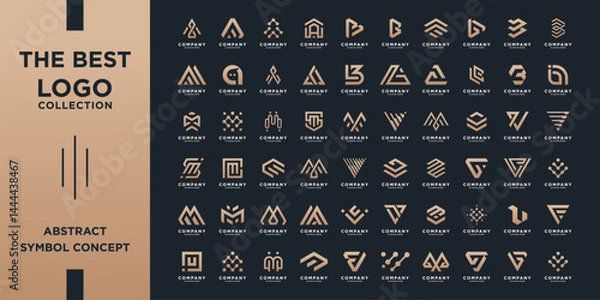 Obraz Abstract and minimalist logos collection. Geometric icon elements with golden gradient logos.