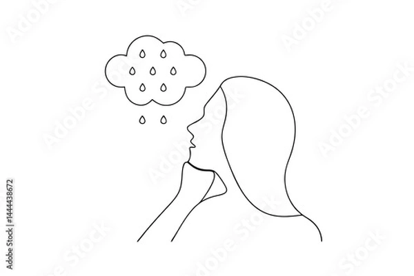 Fototapeta Minimalist illustration of woman with rain cloud representing sadness and depression
