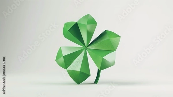 Fototapeta A vivid green three - leaf clover stands out distinctively against a pure white background, serving as a perfect visual for luck and nature concepts. The clover, with its fresh and healthy appearance,
