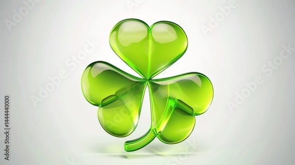 Obraz A vivid green three - leaf clover stands out distinctively against a pure white background, serving as a perfect visual for luck and nature concepts. The clover, with its fresh and healthy appearance,