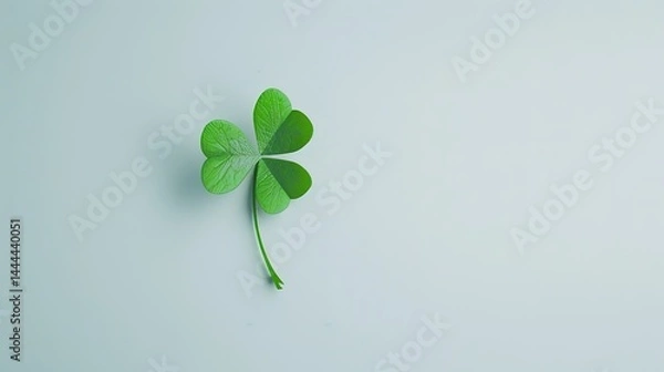 Fototapeta A vivid green three - leaf clover stands out distinctively against a pure white background, serving as a perfect visual for luck and nature concepts. The clover, with its fresh and healthy appearance,